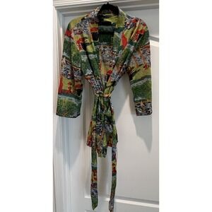 Vintage Roytex Man At Home Scenic Print Short Robe Bed Jacket Cottagecore S
